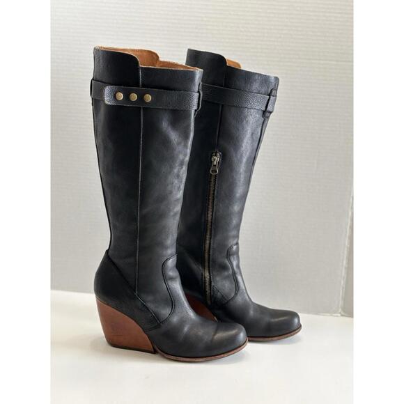 Kork-Ease Shawna Women's Black Leather Knee High Zipper Chunky Heel Boots Sz 7.5 - Picture 2 of 16